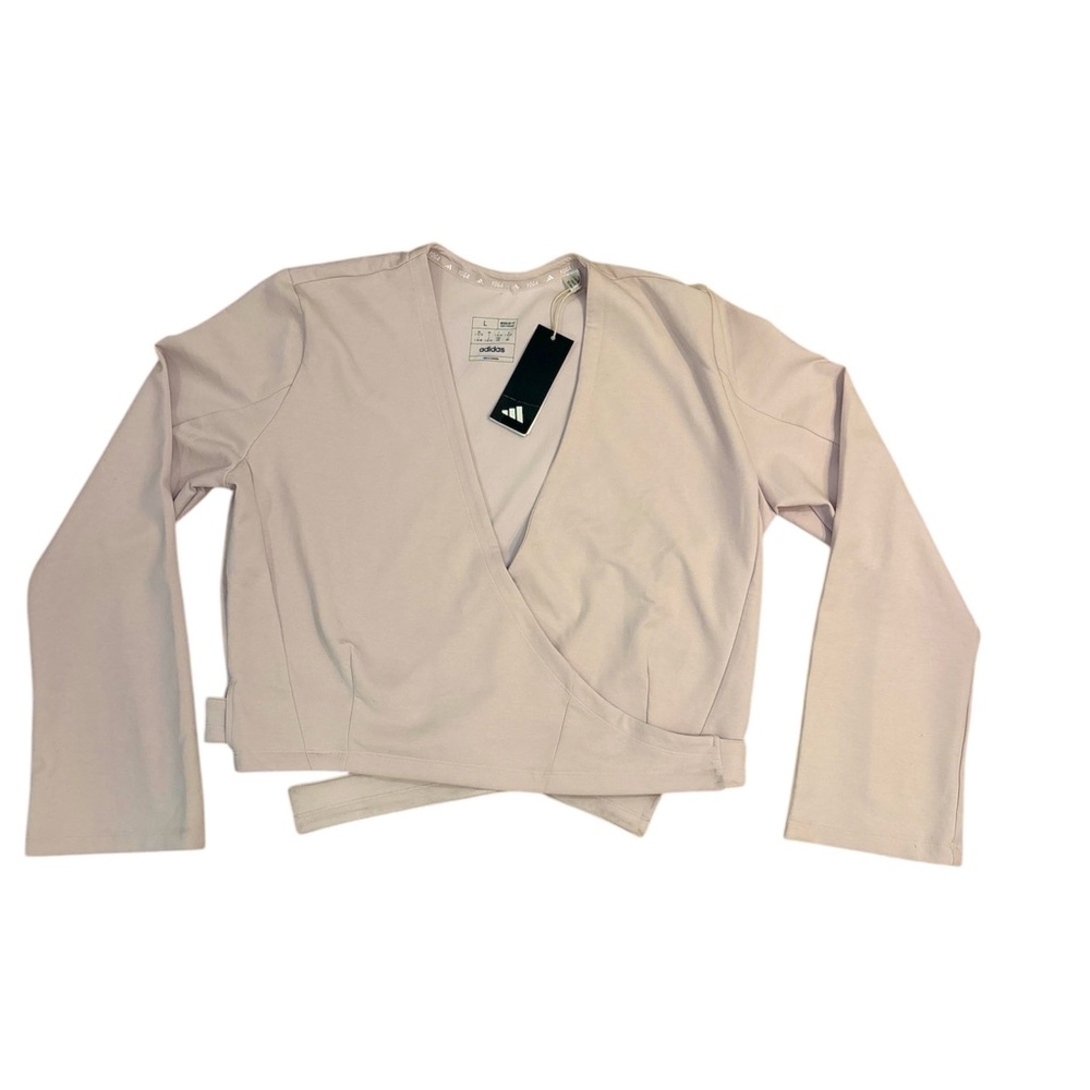 Adidas Training Yoga Cover Up Top Women's Pink  Putty Mauve Tie Waist size L NWT - Picture 3 of 8